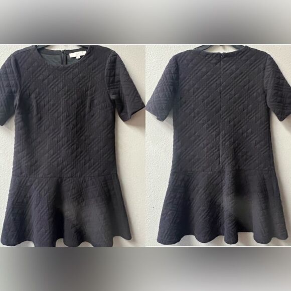 LOFT BLACK QUILTED DROP WAIST SKATER SHIRT DRESS SIZE S - Picture 2 of 5